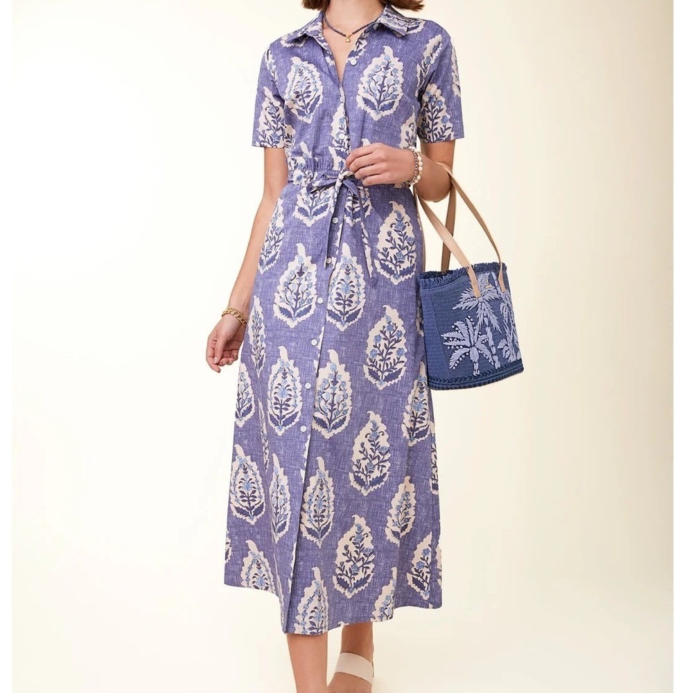 New Spartina 449 River MidiDress Sz M Blue Ogeechee Floral Cotton Blend Orig$268